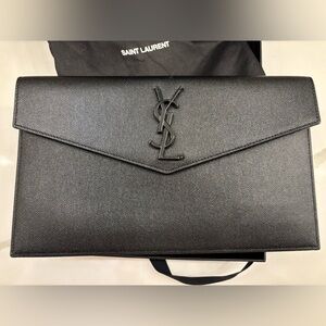Saint Laurent Black Leather Envelope Clutch